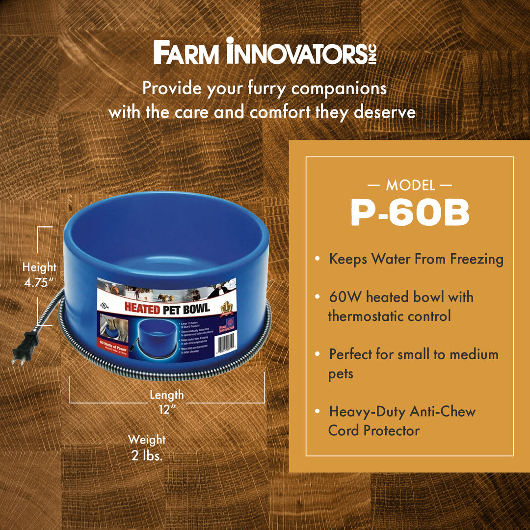 Farm Innovators 60 Watt Premium Plastic Heated Pet Dog and Cat Water Bowl, Blue