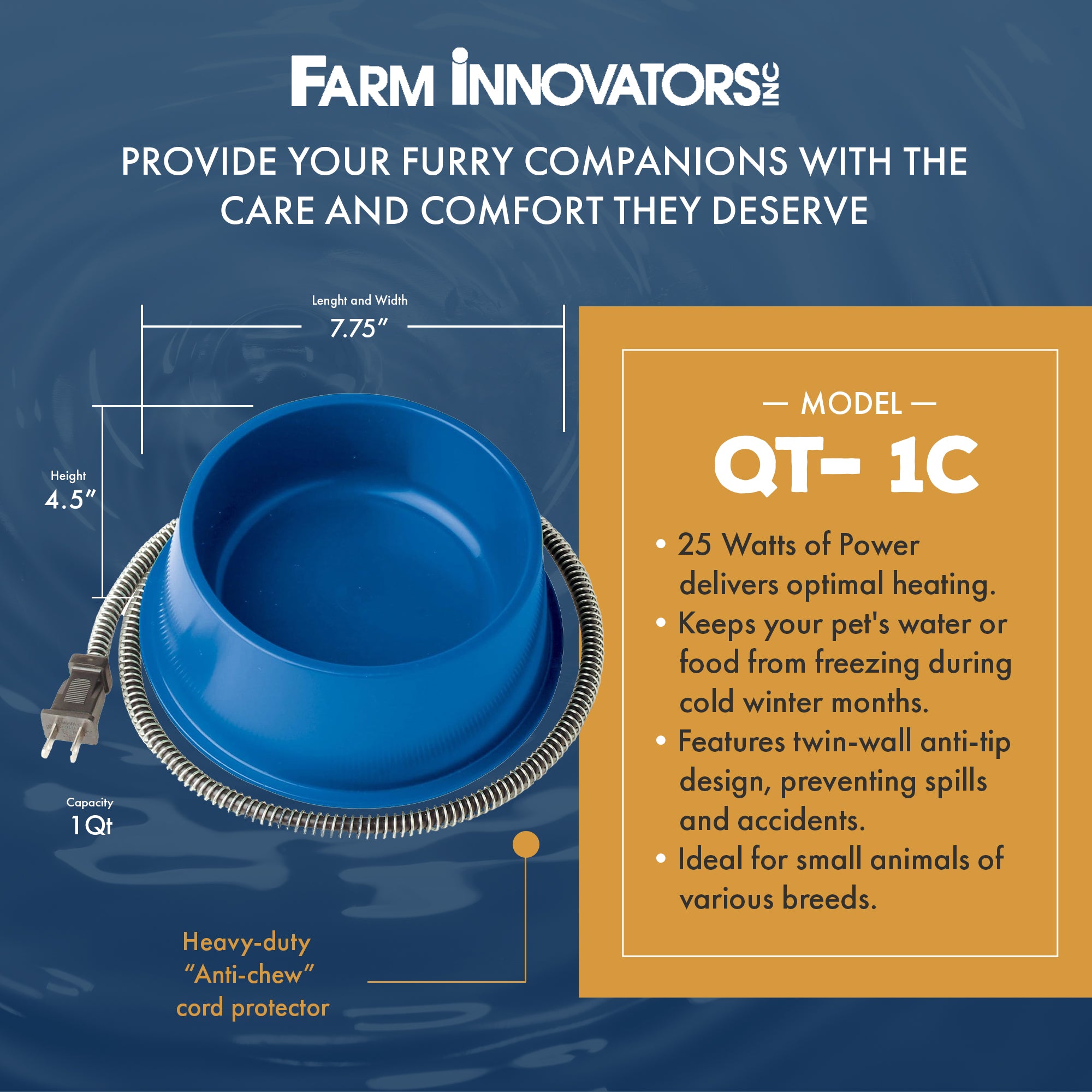 Farm Innovators Heated Pet Bowl w/Anti Chew Cord for All Breed Sizes (Open Box) - VMInnovations