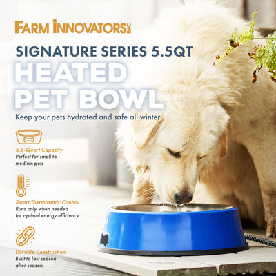 Farm Innovators 5.5 Quart Heated Pet Water Bowl w/Stainless Steel Insert, Blue - VMInnovations