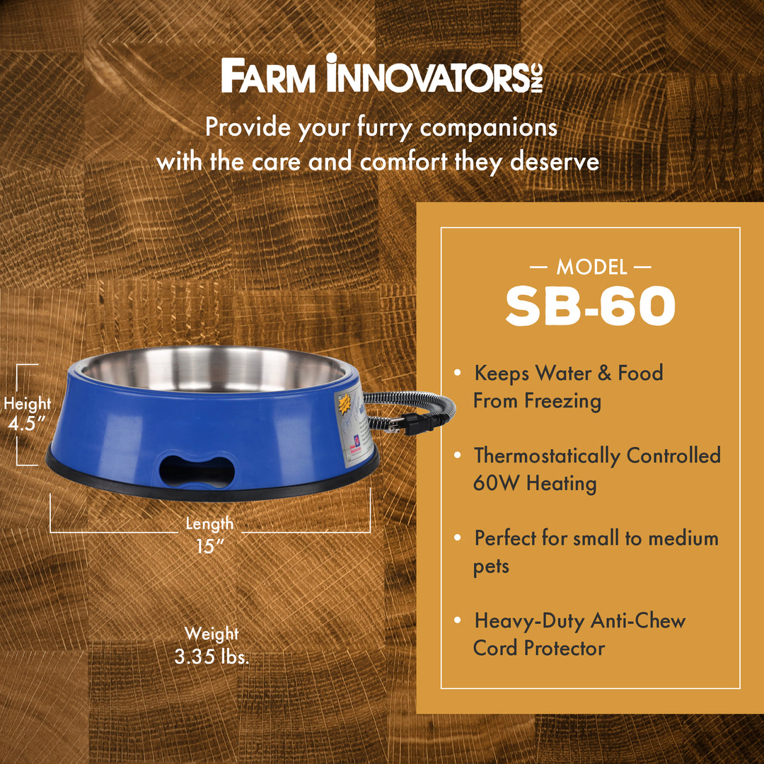 Farm Innovators 5.5 Quart Heated Pet Water Bowl w/Stainless Steel Insert, Blue