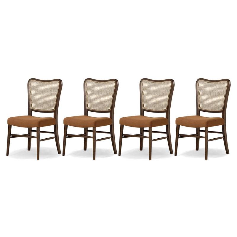 Maven Lane Vera Wood Dining Chair, Antique Brown & Clay Canvas Fabric, Set of 4