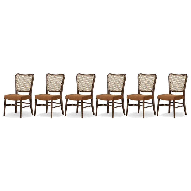 Maven Lane Vera Wood Dining Chair, Antique Brown & Clay Canvas Fabric, Set of 6