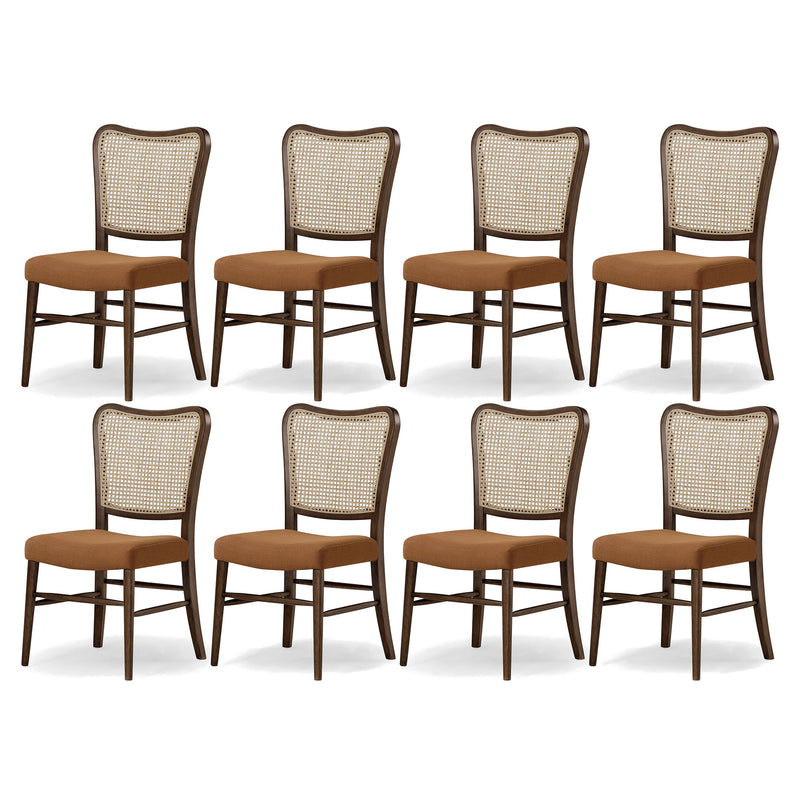 Maven Lane Vera Wood Dining Chair, Antique Brown & Clay Canvas Fabric, Set of 8
