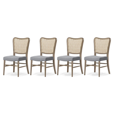 Maven Lane Vera Wooden Dining Chair, Antique Grey & Slate Linen Fabric, Set of 4