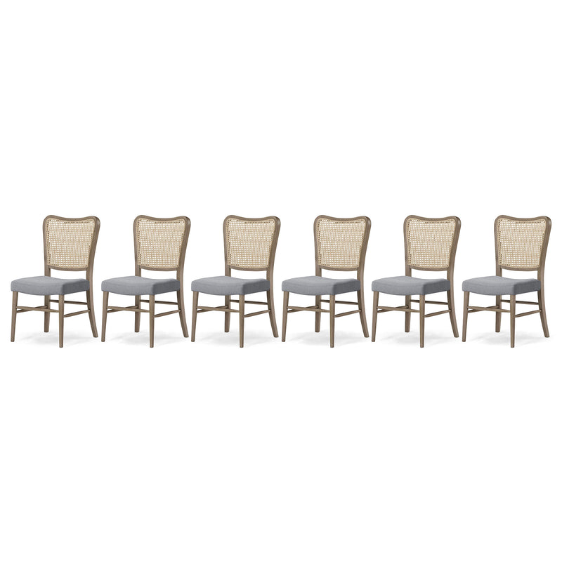 Maven Lane Vera Wooden Dining Chair, Antique Grey & Slate Linen Fabric, Set of 6