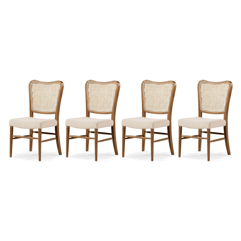 Maven Lane Vera Wood Dining Chair, Antique Natural & Taupe Linen Fabric, Set of 4