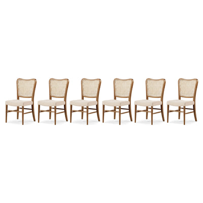 Maven Lane Vera Wood Dining Chair, Antique Natural & Taupe Linen Fabric, Set of 6