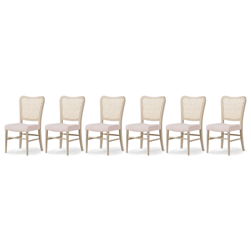 Maven Lane Vera Wood Dining Chair, Antique White & Cream Weave Fabric, Set of 6