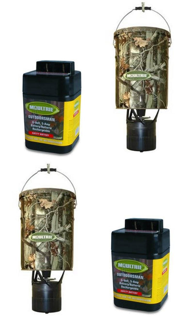 2 MOULTRIE MFH-EP 6.5 Gallon Econo Plus Hanging Deer Feeders + (2) 6V Batteries