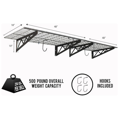 SafeRacks 18x48 Inch Garage Wall Mounted Wire Utility Shelf, Hammertone (2 Pack) - VMInnovations