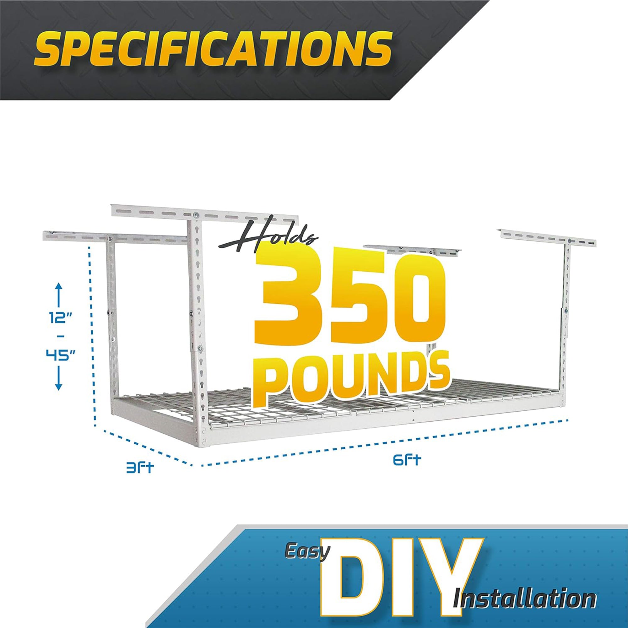 MonsterRax 3' x 6' Overhead Garage Storage Rack Holds Up to 350 Pounds, White