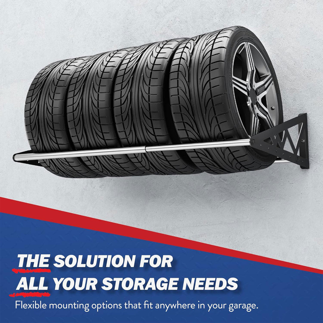 SafeRacks Adjustable Wall Mounted Tire Rack w/Brackets, Black (Open Box) - VMInnovations