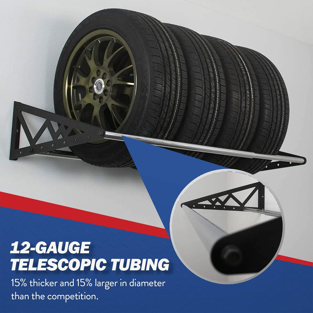 SafeRacks Adjustable Wall Mounted Tire Rack w/Brackets, Black (Open Box) - VMInnovations