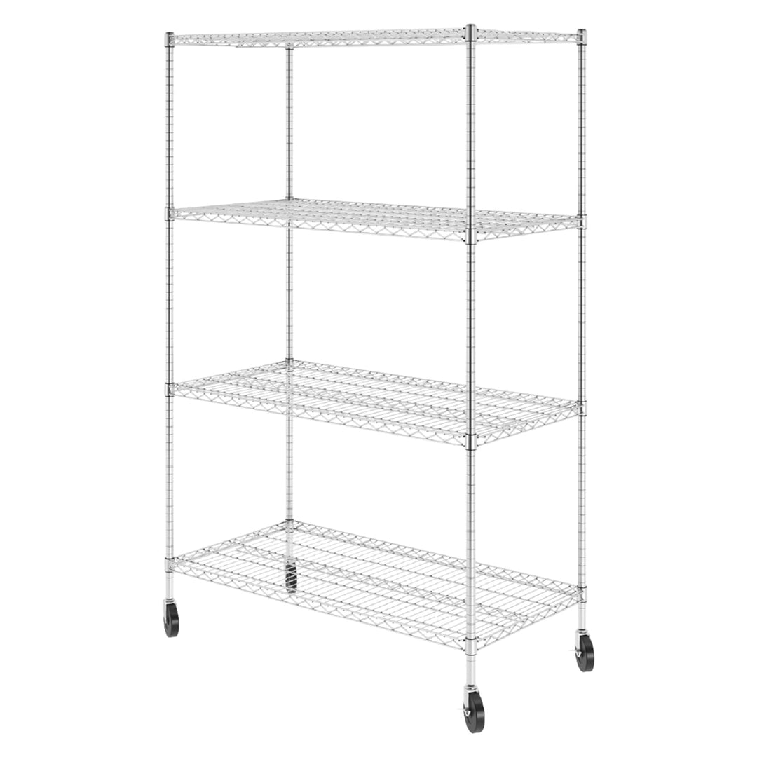 SafeRacks 4 Tiered Storage Shelves w/Heavy Duty Steel Shelf, Silver (Open Box)