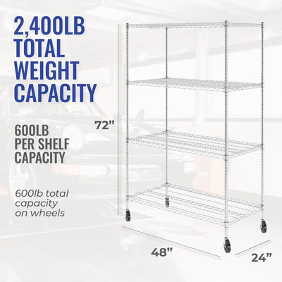 SafeRacks 4 Tiered Storage Shelves w/Heavy Duty Steel Wire Shelf, Silver (Used)