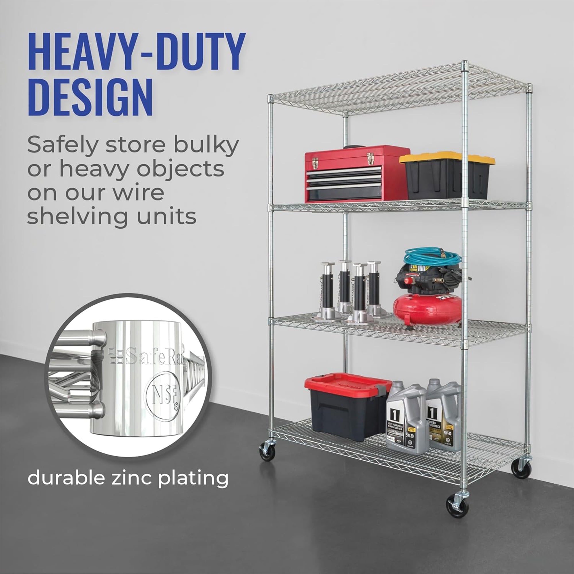 SafeRacks 4 Tiered Storage Shelves w/Heavy Duty Steel Wire Shelf, Silver (Used) - VMInnovations