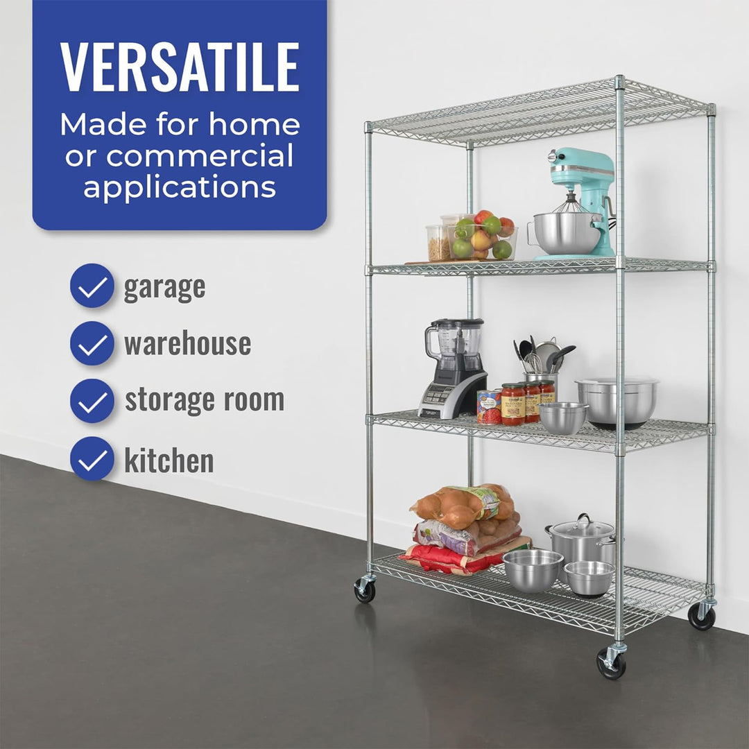 SafeRacks 4 Tiered Storage Shelves w/Heavy Duty Steel Shelf, Silver (Open Box) - VMInnovations