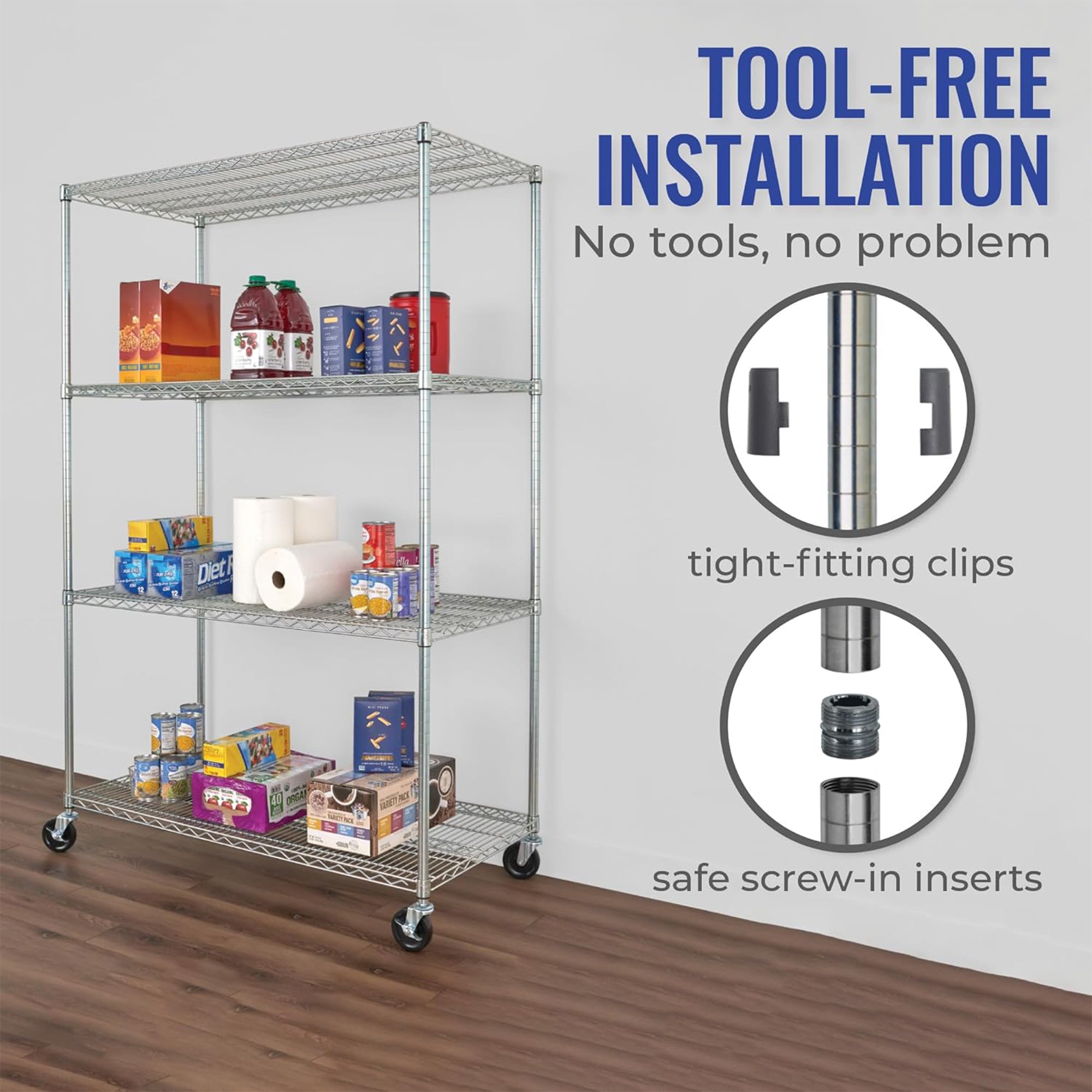 SafeRacks 4 Tiered Storage Shelves w/Heavy Duty Steel Wire Shelf, Silver (Used) - VMInnovations