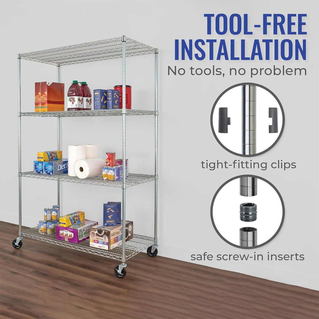 SafeRacks 4 Tiered Storage Shelves w/Heavy Duty Steel Shelf, Silver (Open Box)