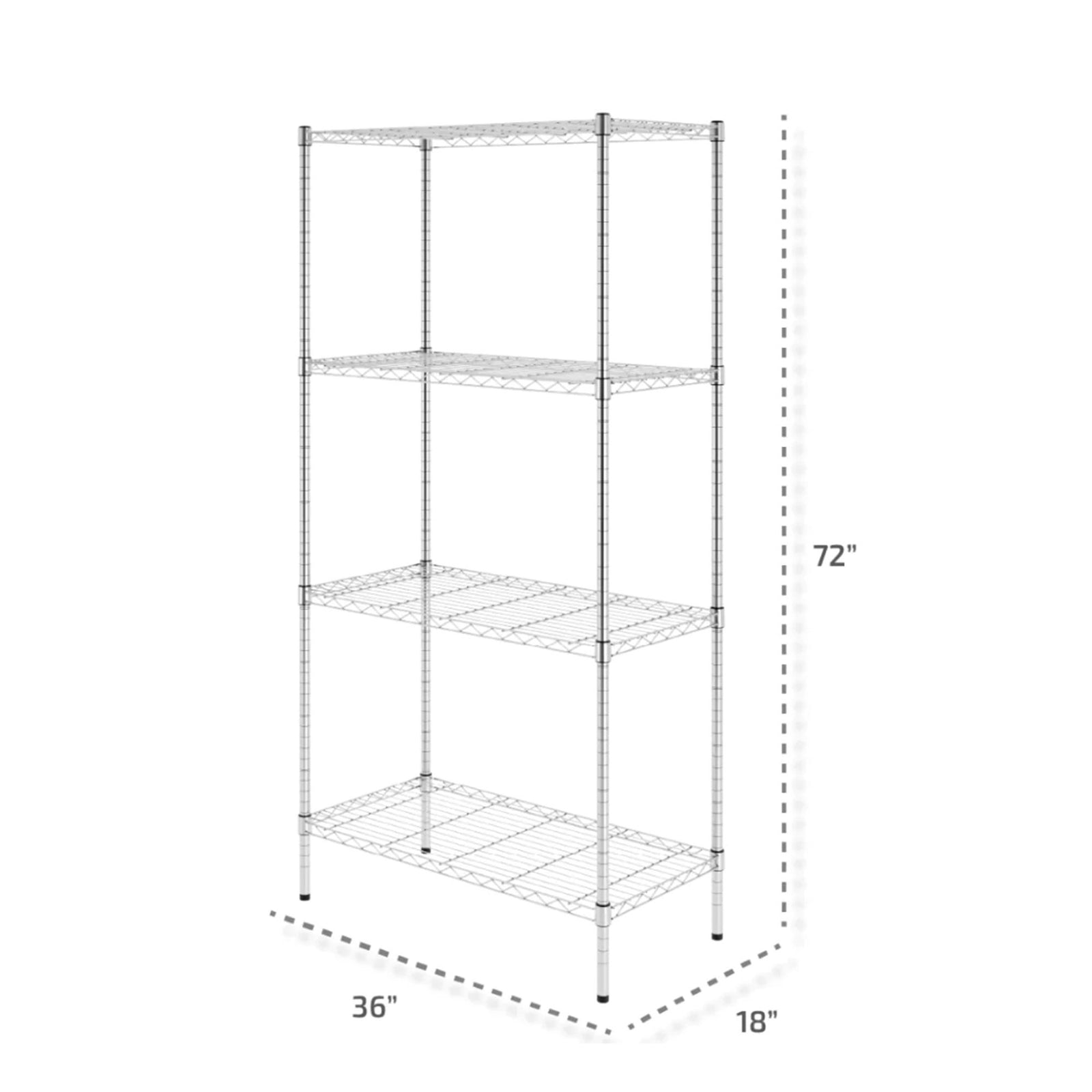 SafeRacks 4 Tier  Steel Wire Shelving Unit w/4 Leveling Feet, Silver (Open Box) - VMInnovations