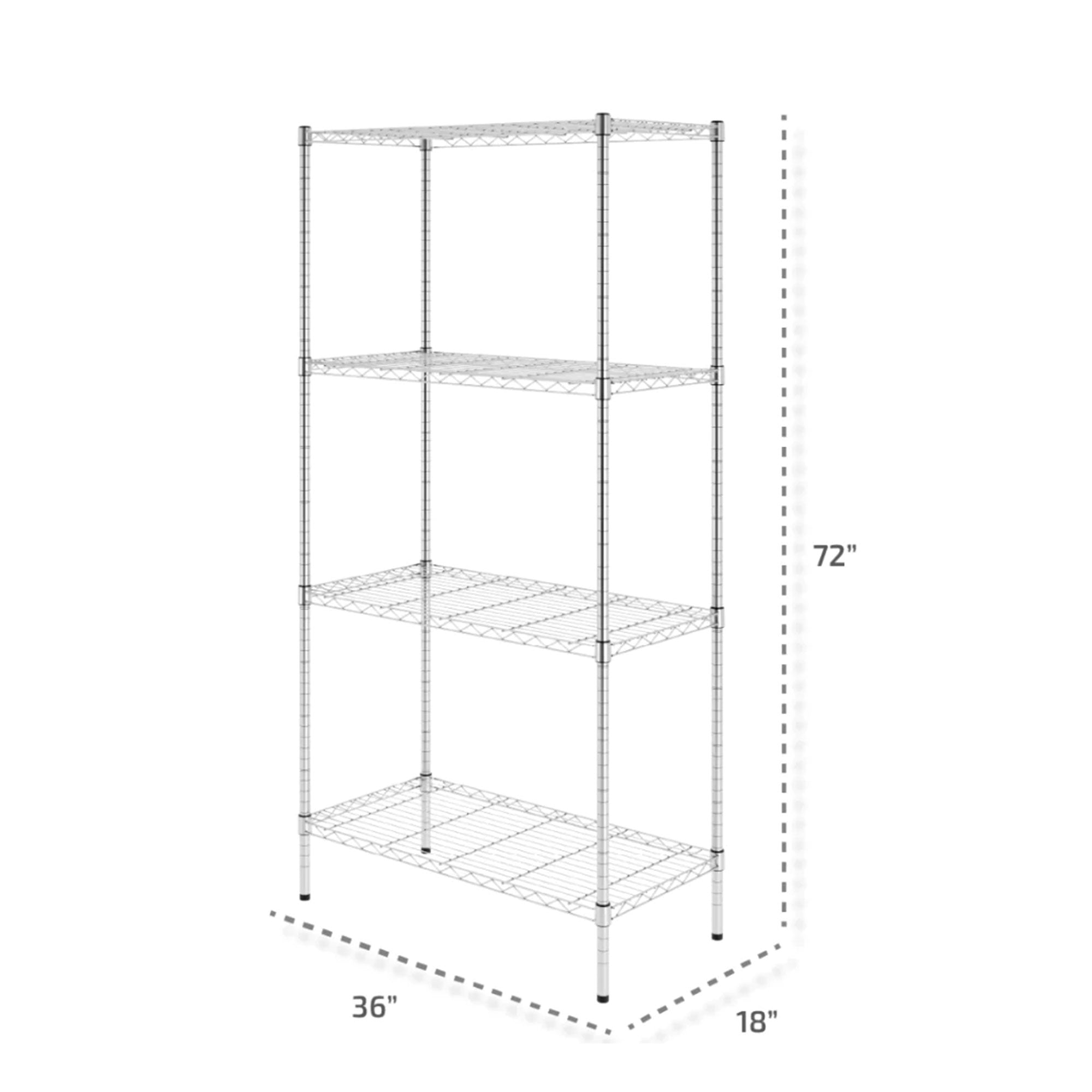 SafeRacks 4 Tier  Steel Wire Shelving Unit w/4 Leveling Feet, Silver (Open Box) - VMInnovations