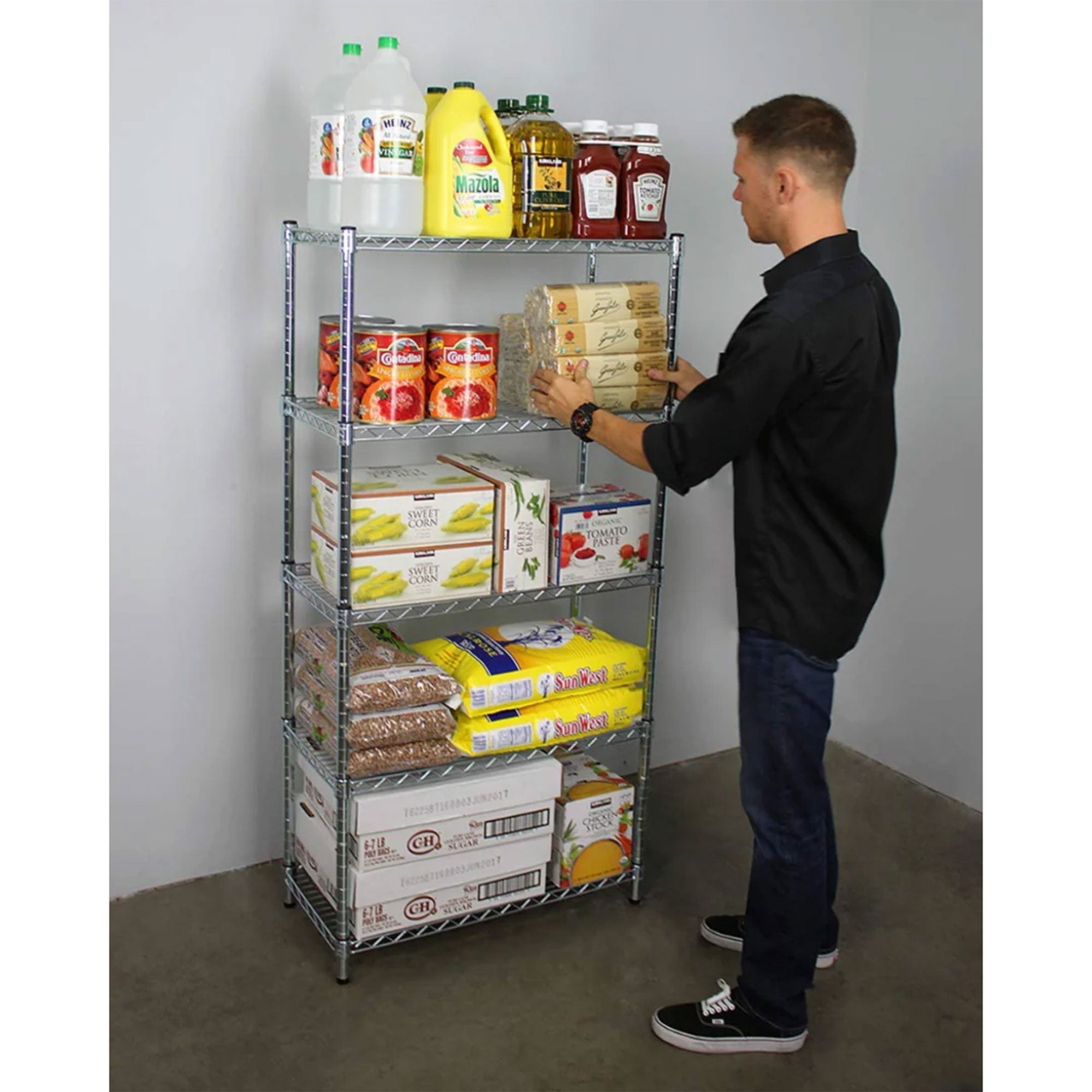 SafeRacks 4 Tier  Steel Wire Shelving Unit w/4 Leveling Feet, Silver (Open Box) - VMInnovations