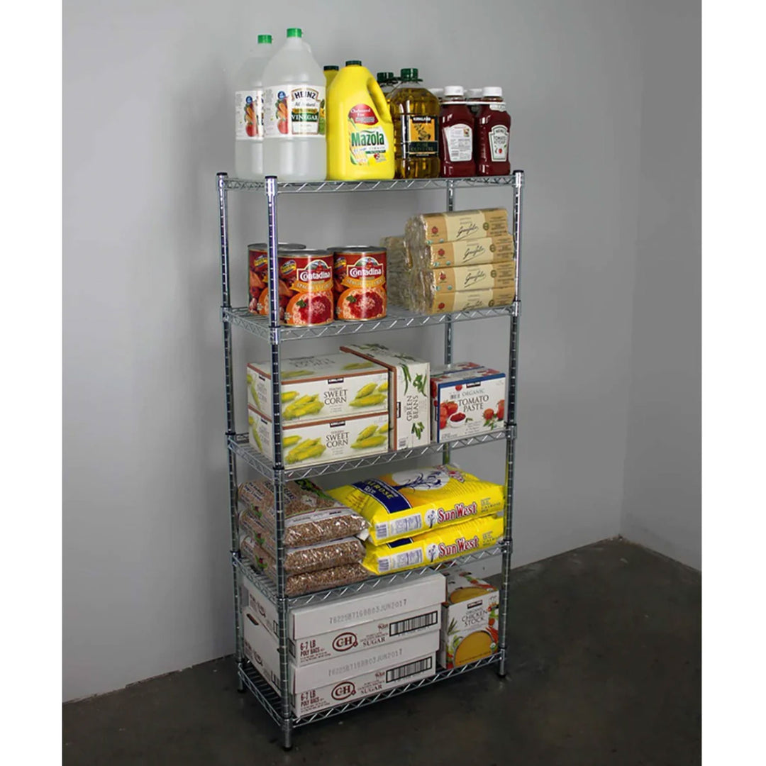 SafeRacks 4 Tier  Steel Wire Shelving Unit w/4 Leveling Feet, Silver (Open Box) - VMInnovations
