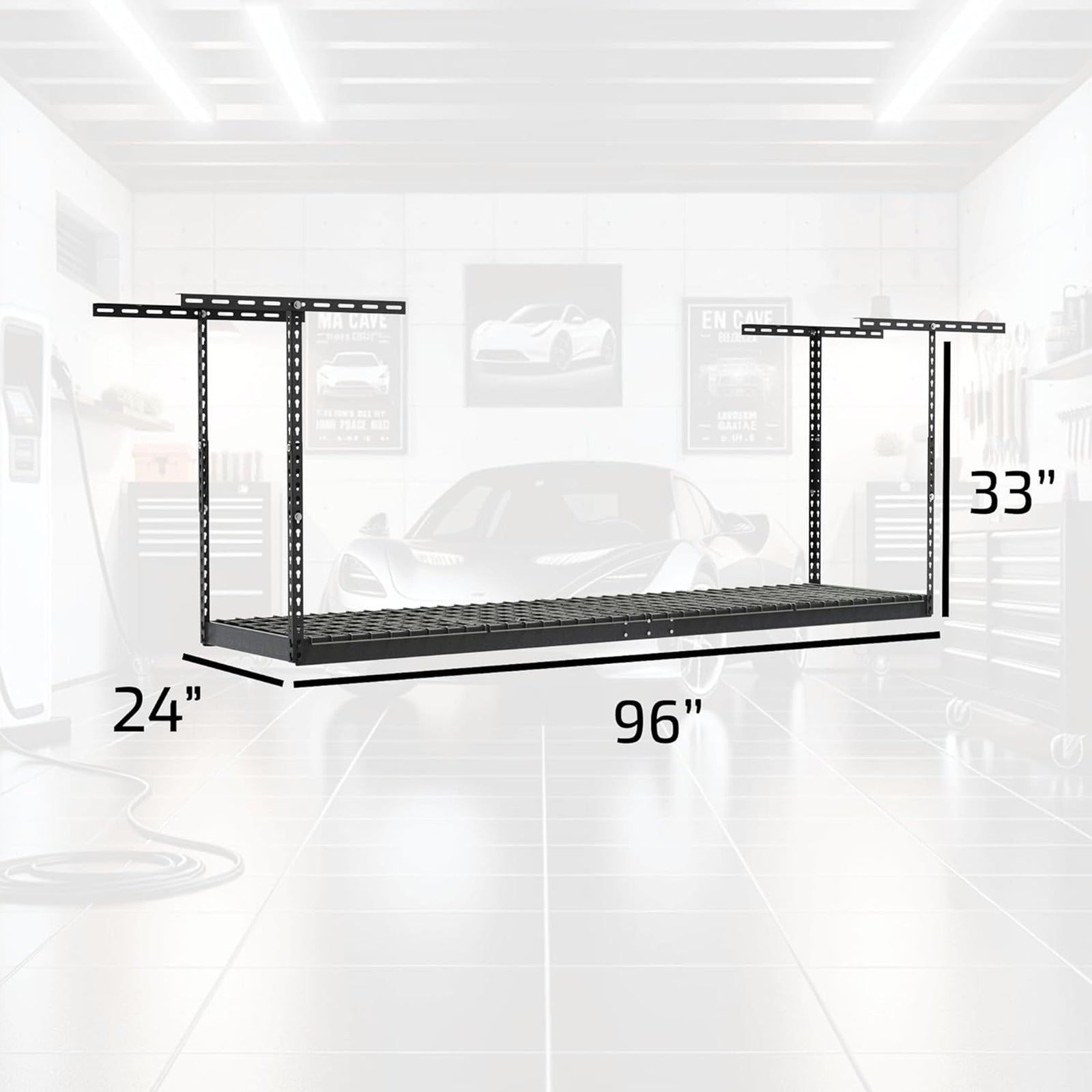 MonsterRax 2' x 8' Overhead Garage Storage Rack Holds Up to 350 Lbs, Hammertone - VMInnovations