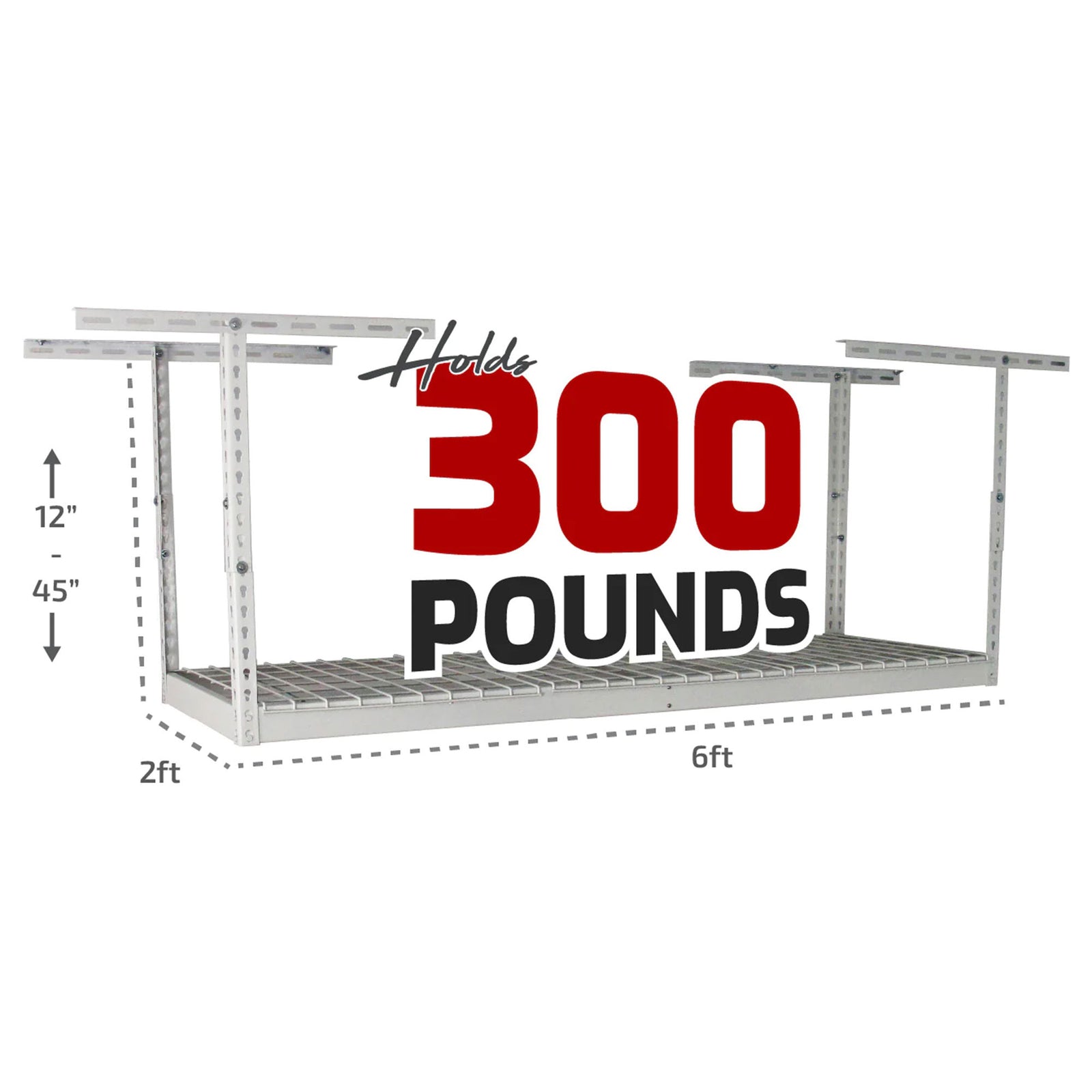 SafeRacks 2' x 6' Overhead Garage Storage Rack Holds Up to 300 Pounds, White - VMInnovations