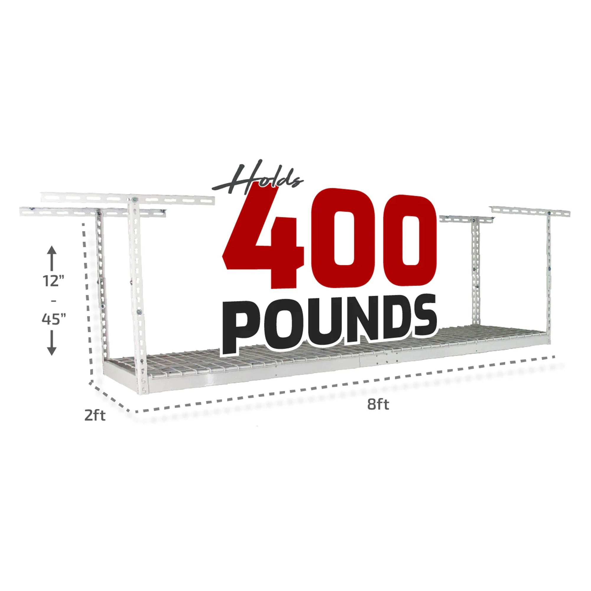 SafeRacks 2' x 8' Overhead Garage Storage Rack Holds Up to 400 Pounds, White