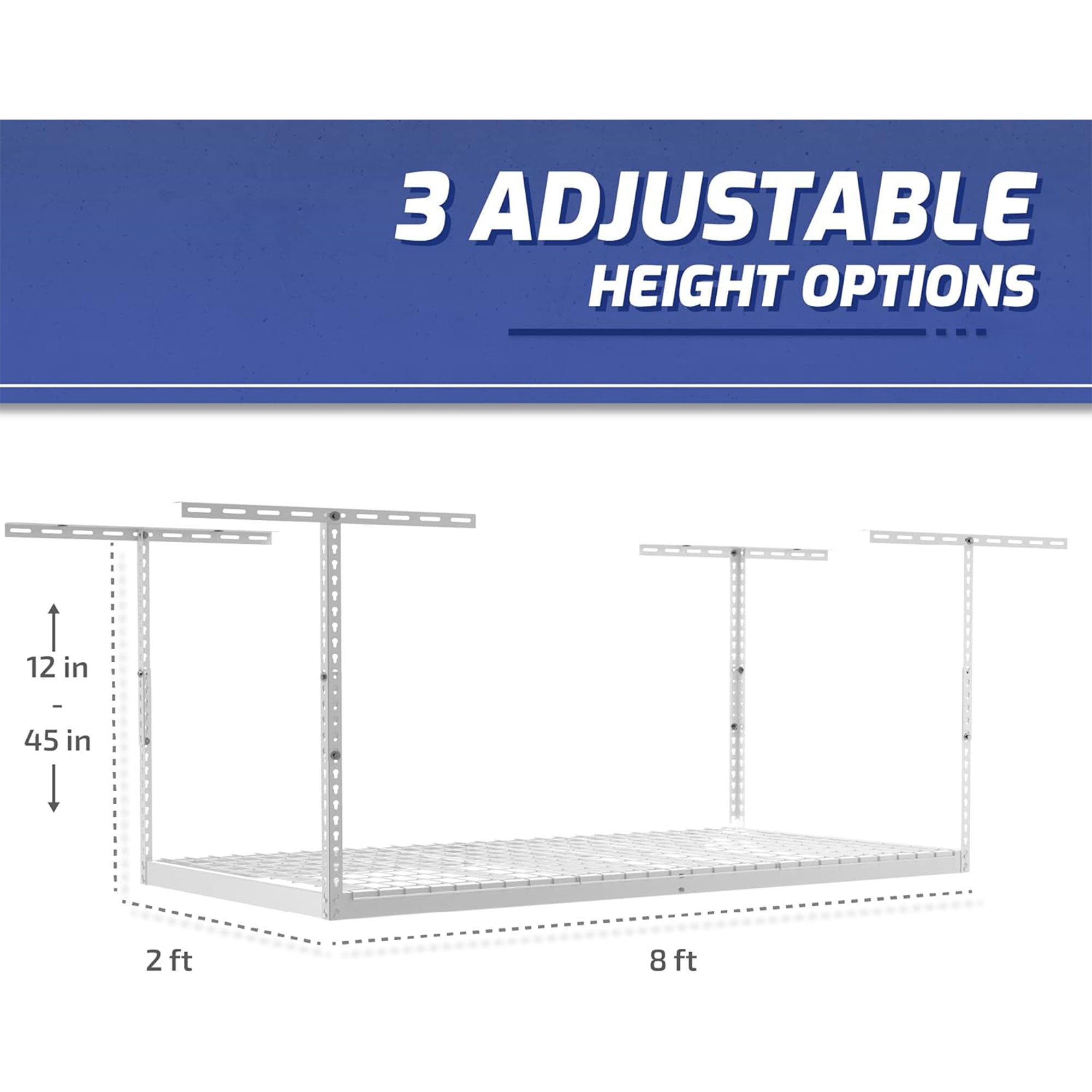 SafeRacks 2' x 8' Overhead Garage Storage Rack Holds Up to 400 Pounds, White