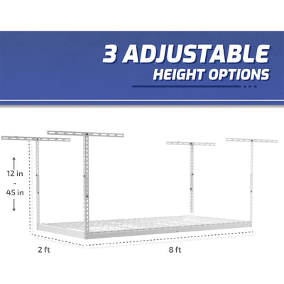SafeRacks 2' x 8' Overhead Garage Storage Rack Holds Up to 400 Pounds, White