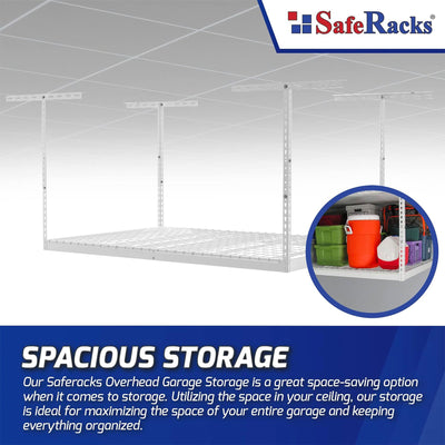 SafeRacks 4' x 6' Overhead Garage Storage Rack Holds Up to 500 Pounds, White