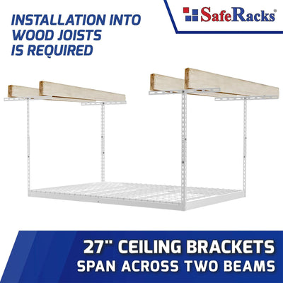 SafeRacks 4' x 6' Overhead Garage Storage Rack Holds Up to 500 Pounds, White