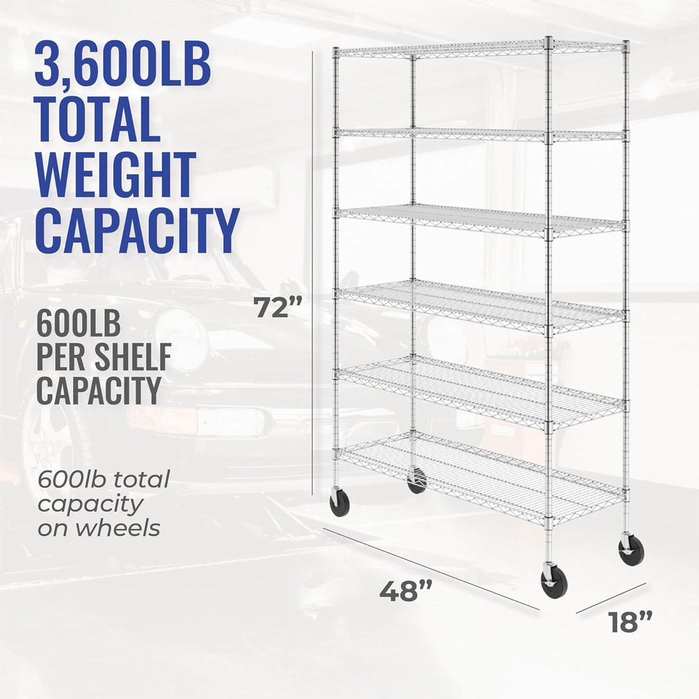 SafeRacks 6 Tiered Storage Shelves w/Heavy Duty Steel Wire Shelving Unit, Silver - VMInnovations