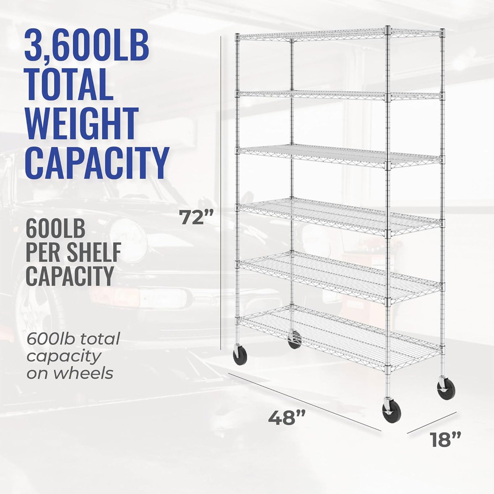 SafeRacks 6 Tiered Storage Shelves w/Heavy Duty Steel Wire Shelving Unit, Silver - VMInnovations
