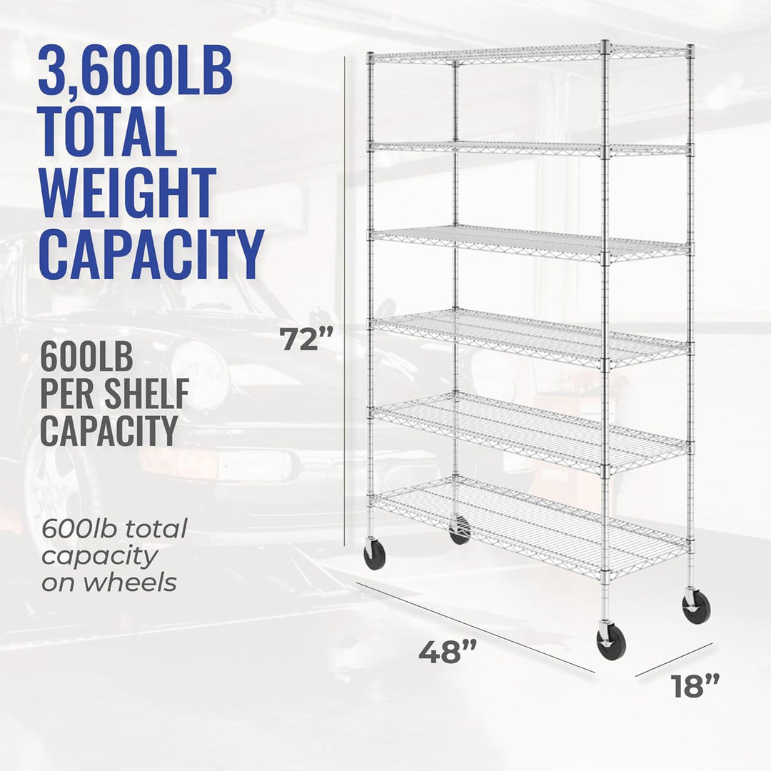 SafeRacks 6 Tiered Storage w/Heavy Duty Steel Shelving Unit, Silver (Open Box)