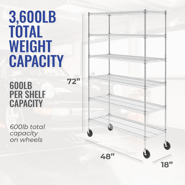 SafeRacks 6 Tiered Storage w/Heavy Duty Steel Shelving Unit, Silver (Open Box)