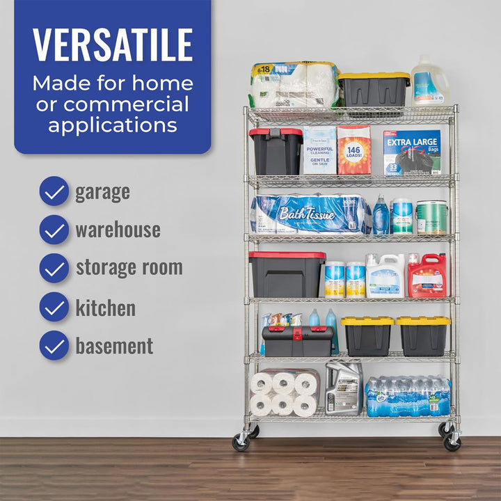 SafeRacks 6 Tiered Storage w/Heavy Duty Steel Shelving Unit, Silver (Open Box)