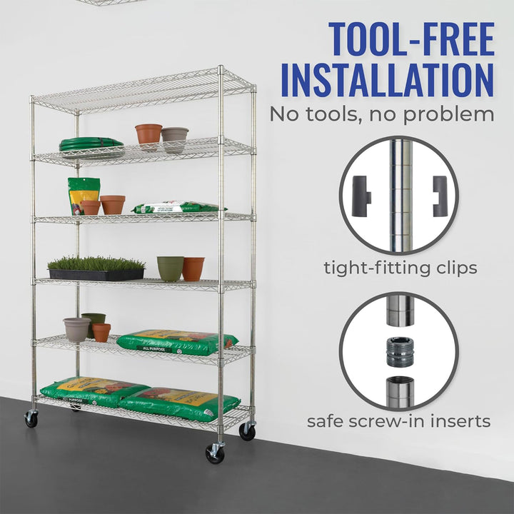 SafeRacks 6 Tiered Storage w/Heavy Duty Steel Shelving Unit, Silver (Open Box)