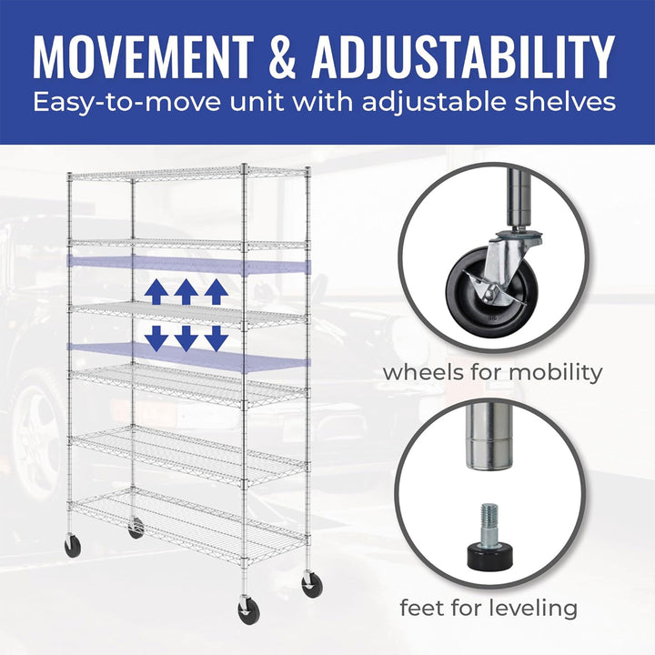 SafeRacks 6 Tiered Storage w/Heavy Duty Steel Shelving Unit, Silver (Open Box)
