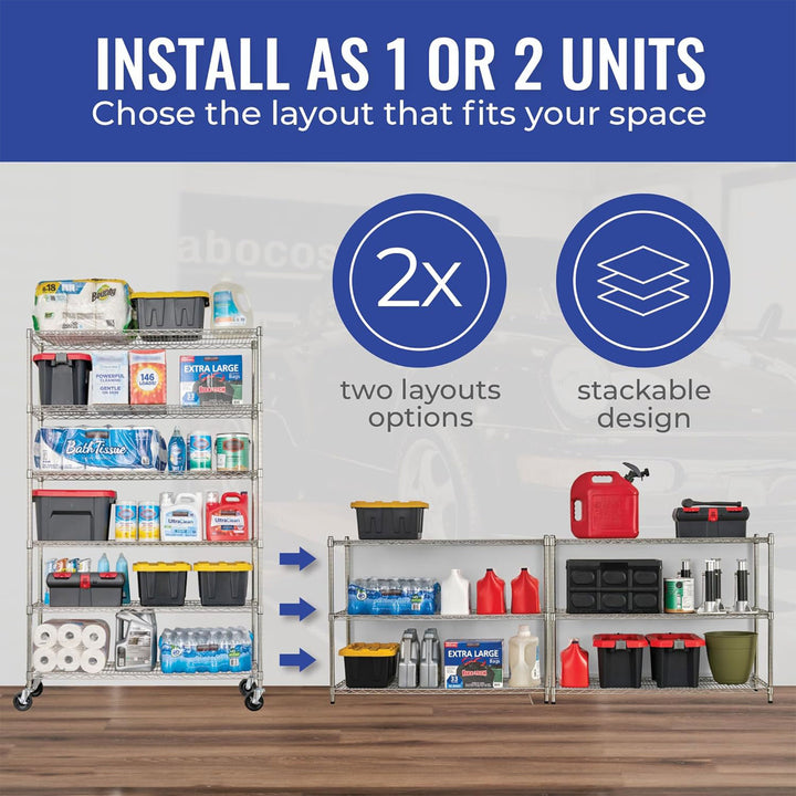 SafeRacks 6 Tiered Storage w/Heavy Duty Steel Shelving Unit, Silver (Open Box)