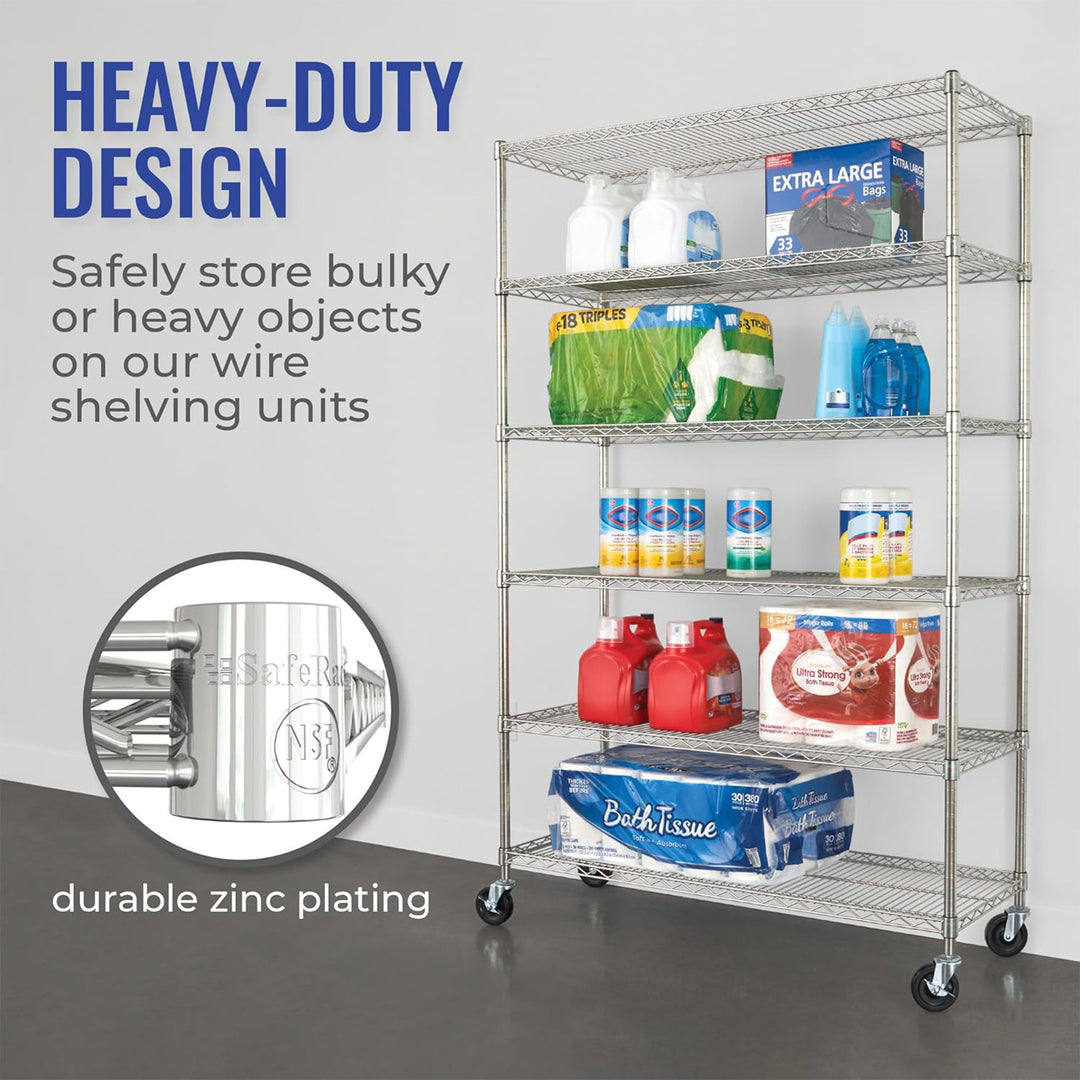 SafeRacks 6 Tiered Storage w/Heavy Duty Steel Shelving Unit, Silver (Open Box)