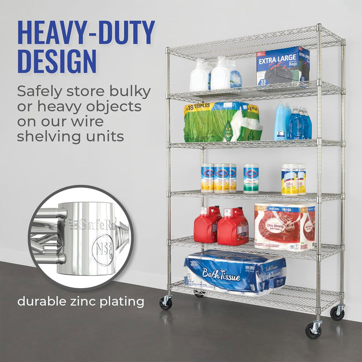 SafeRacks 6 Tiered Storage w/Heavy Duty Steel Shelving Unit, Silver (Open Box)