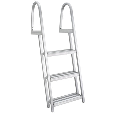 RecPro 3 Step Angled Aluminum Pontoon Dock and Boat Boarding Ladder, Silver