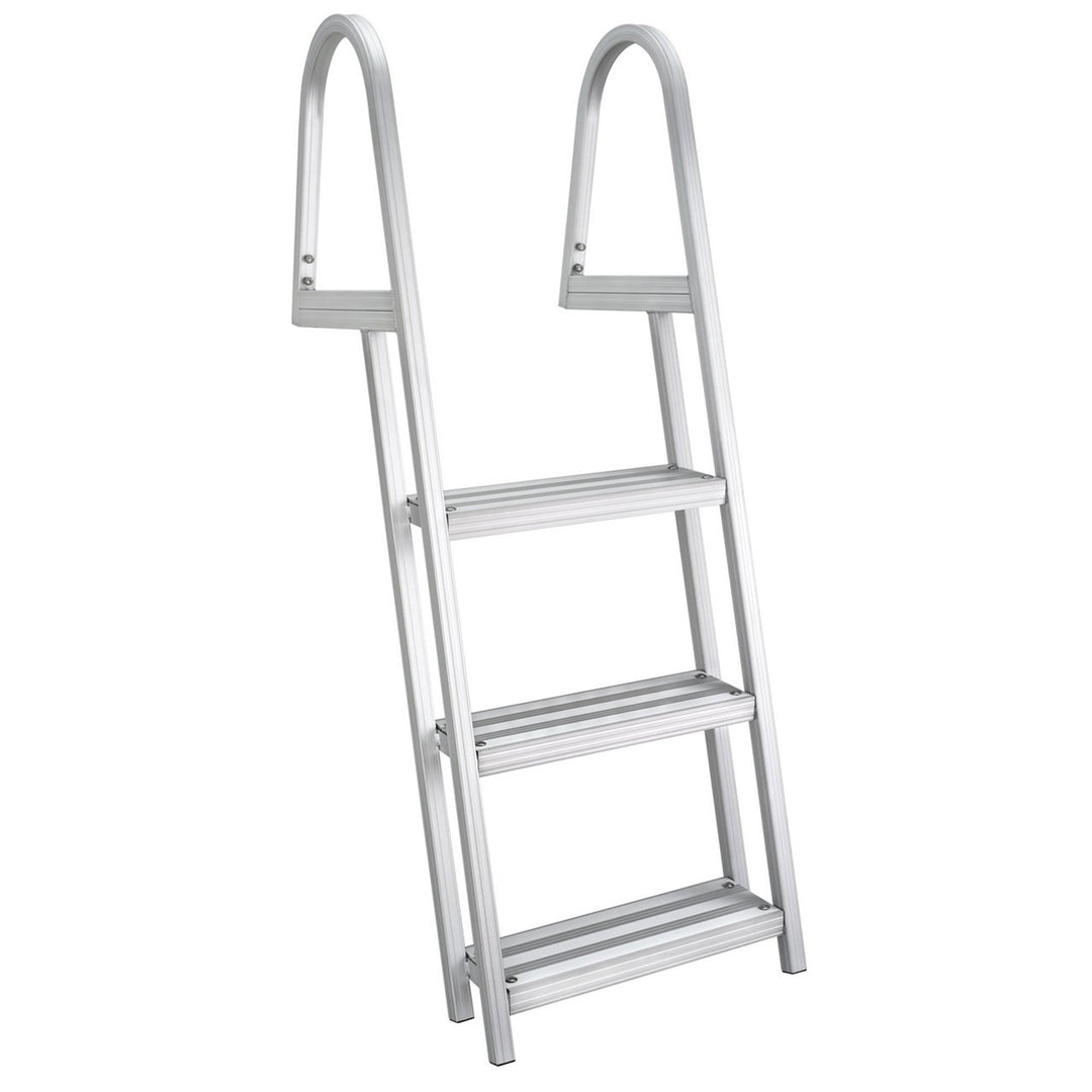 RecPro 3 Step Aluminum Pontoon Dock & Boat Boarding Ladder, Silver (Open Box) - VMInnovations