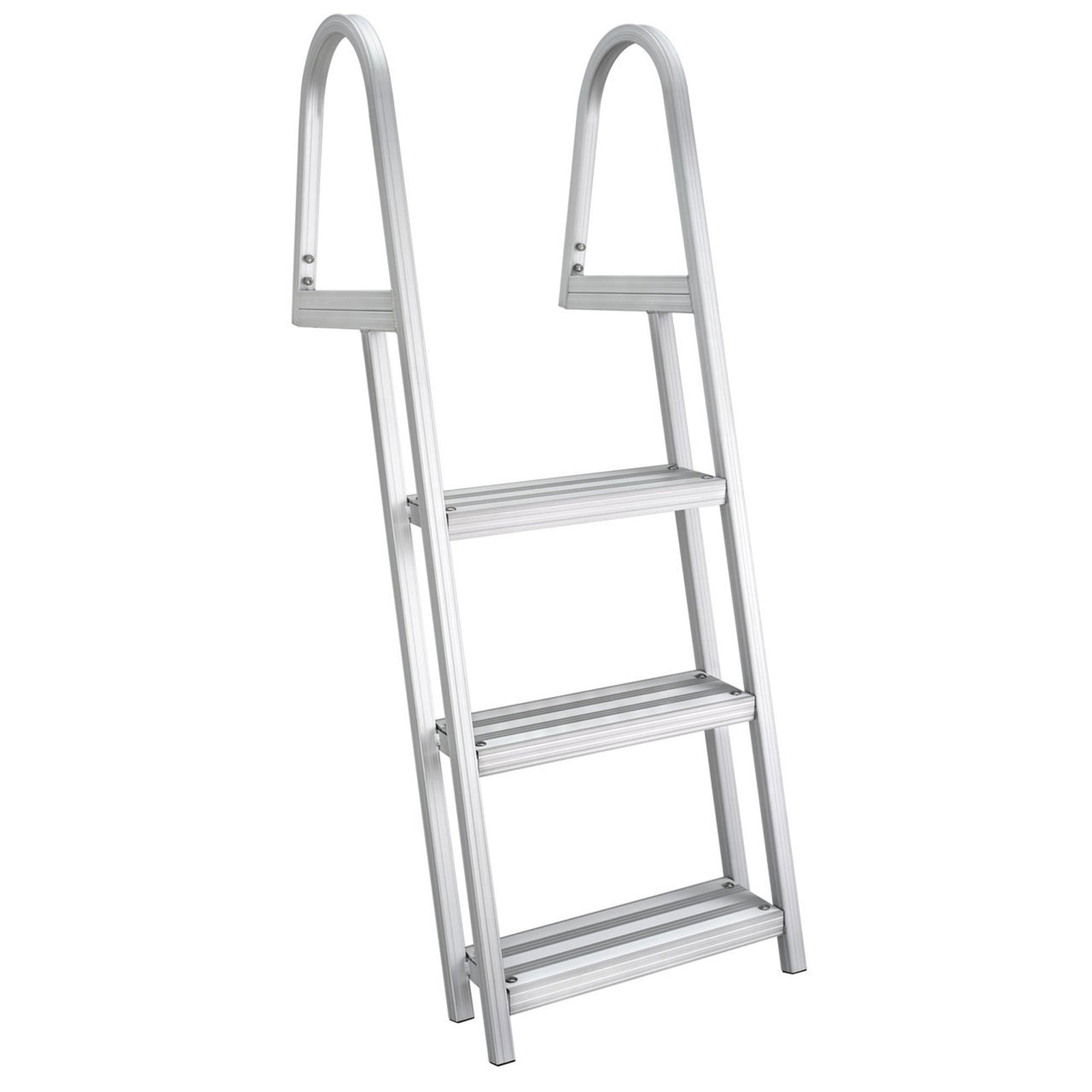 RecPro 3 Step Aluminum Pontoon Dock & Boat Boarding Ladder, Silver (Open Box) - VMInnovations