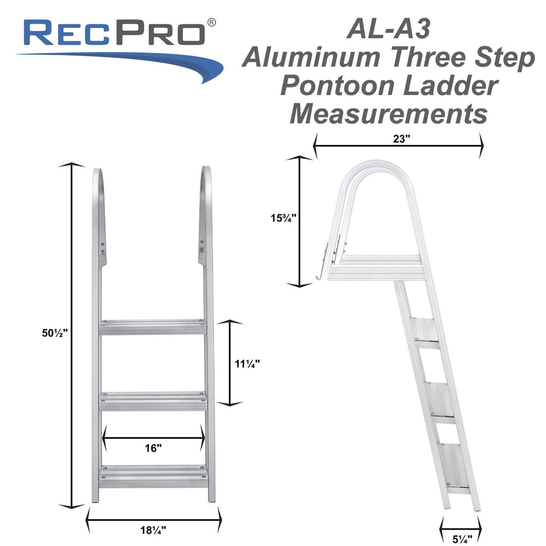 RecPro 3 Step Angled Aluminum Pontoon Dock and Boat Boarding Ladder, Silver