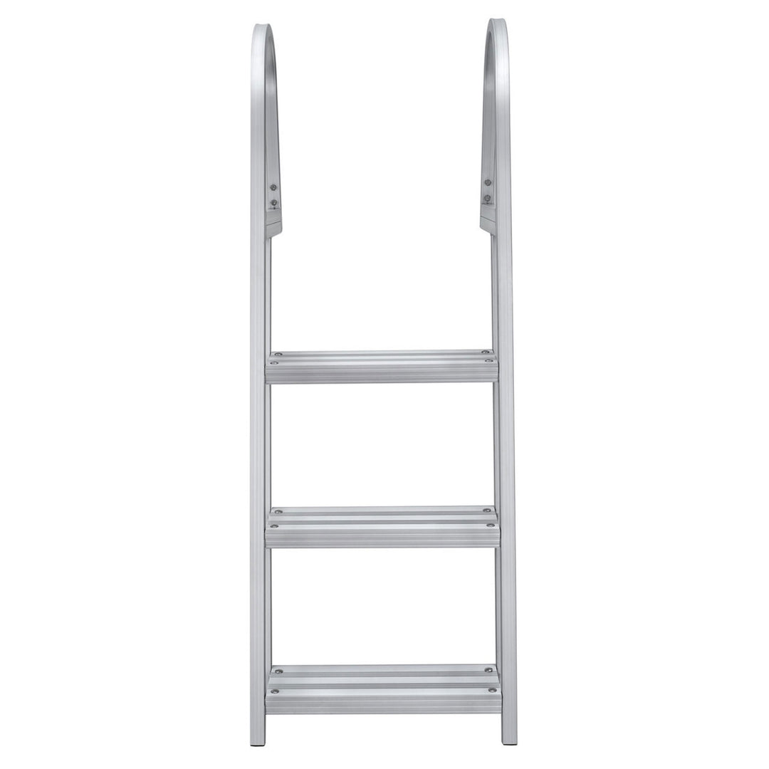 RecPro 3 Step Angled Aluminum Pontoon Dock and Boat Boarding Ladder, Silver