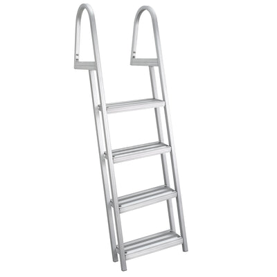 RecPro 4 Step Angled Aluminum Pontoon Dock and Boat Boarding Ladder, Silver